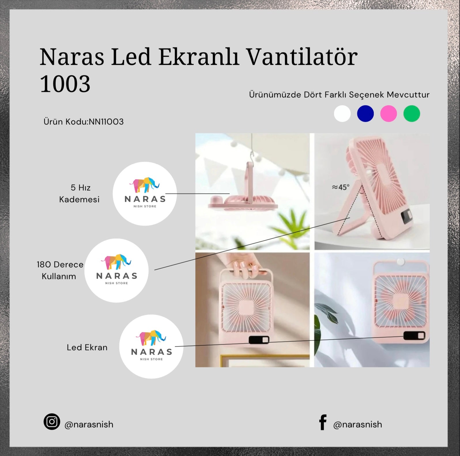 Masaüstü Şarjlı Fan 5 Hız Kademeli Ultra Ince Led Göstergeli Vantilatör Serinletici Mini Klima