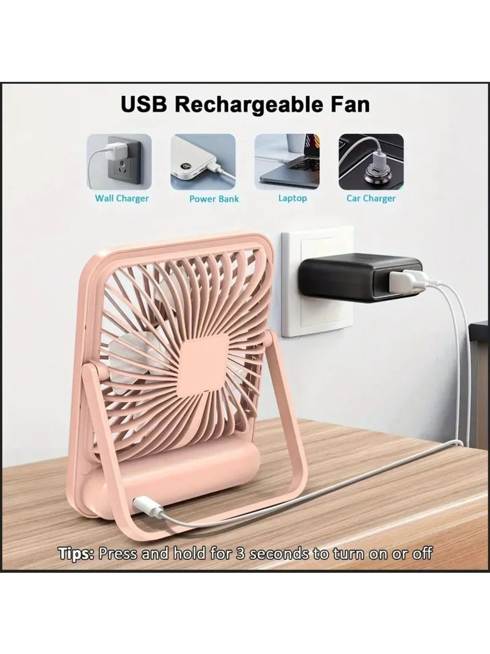 Masaüstü Şarjlı Fan 5 Hız Kademeli Ultra Ince Led Göstergeli Vantilatör Serinletici Mini Klima