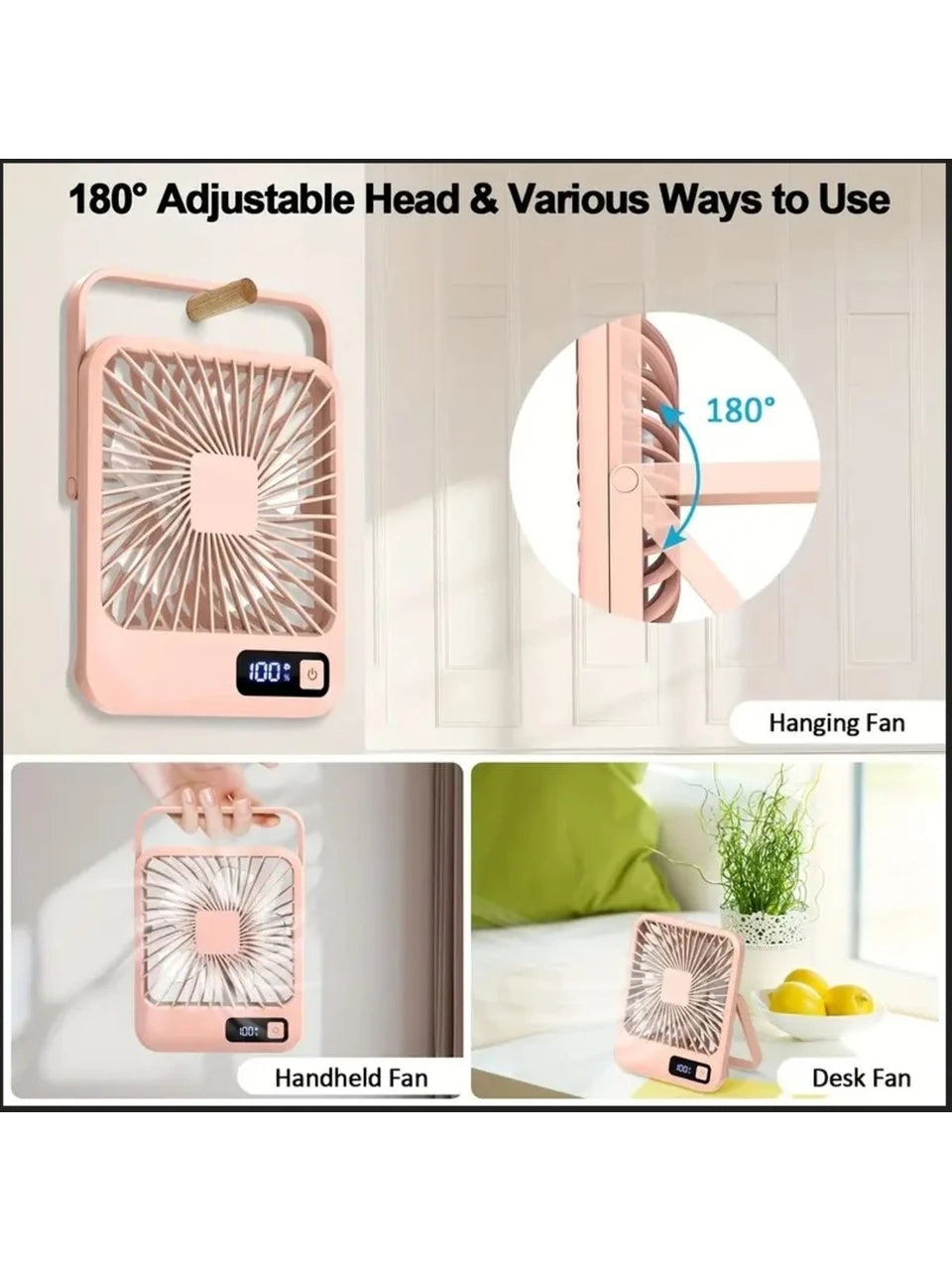 Masaüstü Şarjlı Fan 5 Hız Kademeli Ultra Ince Led Göstergeli Vantilatör Serinletici Mini Klima