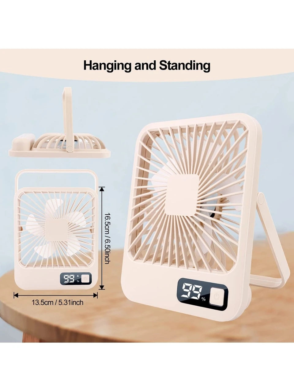 Masaüstü Şarjlı Fan 5 Hız Kademeli Ultra Ince Led Göstergeli Vantilatör Serinletici Mini Klima